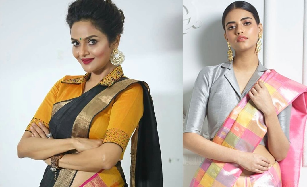 High neck collar saree blouse designs on sale